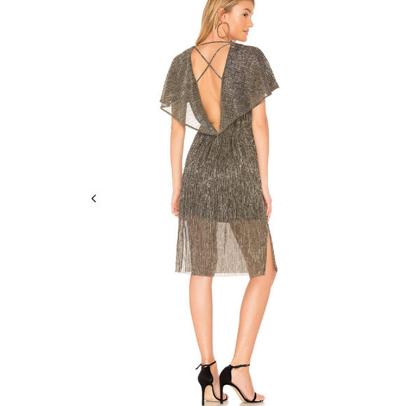 LKnWOT Halston Heritage Revolve‎ Metallic Gold Black V-neck Dress S - Picture 2 of 7